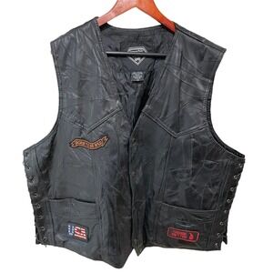 Diamond Plate™ Genuine Buffalo Black Leather Motorcycle Patch Riding Vest Sz 3X